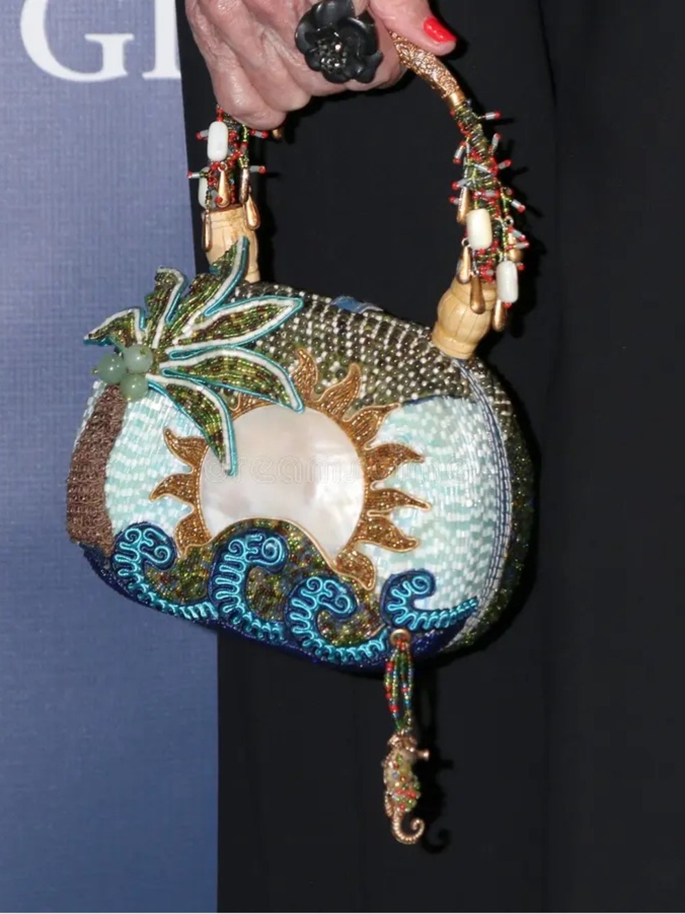 Mary Frances Coconut Grove Mini Beaded Hand Bag Palm Tree